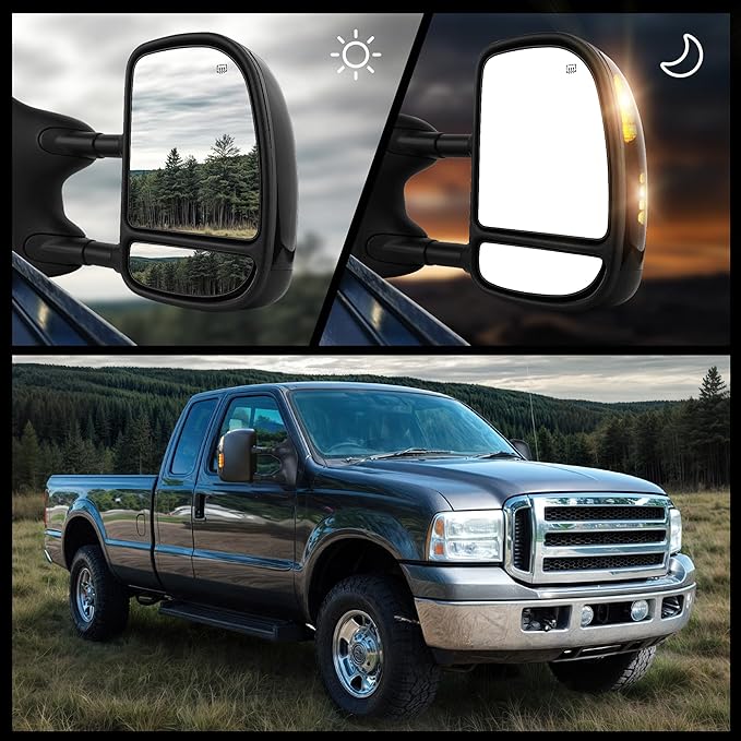 DWVO Towing Mirror fit 99-07 Ford F-250 F-350 F-450 F-550 Super Duty, 01-05 Ford Excursion with Power Heated LED Signal Light Pair Set