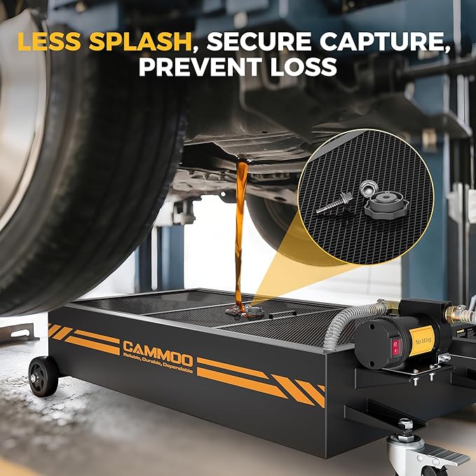 20 Gal Electric Oil Drain Pan, 110V High-Flow Pump, 9.8 FT Hose, 200 W Motor, 2 Locking Swivel Casters and 2 Directional Wheels Stable, Folding Handle, Heavy-Duty for Trucks, RVs, SUVs, Black