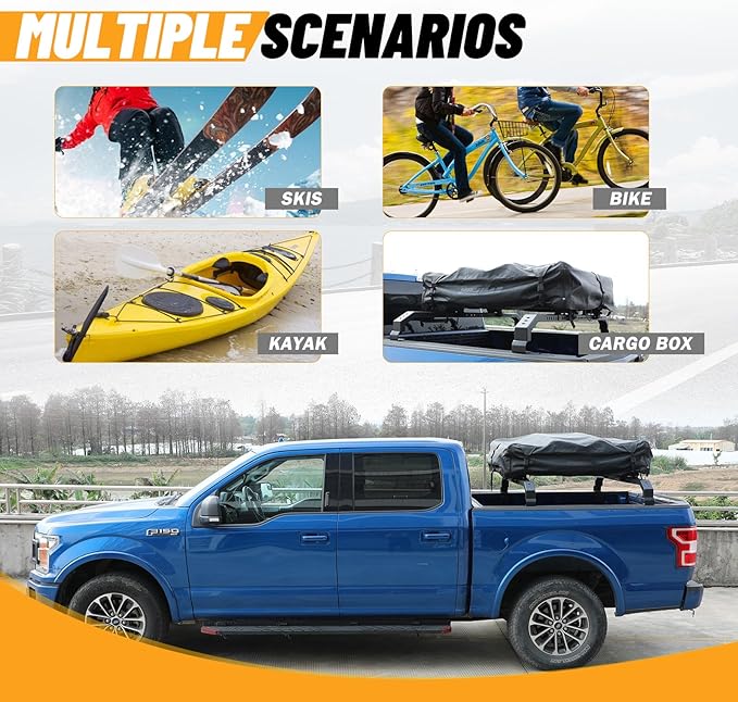 Universal Truck Bed Cross Bar for Full-Size and Mid-Size Trucks, Heavy-Duty Adjustable Cargo Support, Mounted on Inner Side of Truck Bed, Sold as Single Bar (Minimum 2 Bars Required for Use)