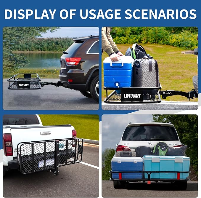 Anti-Abrasion Hitch Cargo Carrier 57"X21"X6",Trailer Rack Mount Steel with High Side Rails for RV's,Trucks,SUV,Vans,Cars 2" Receiver 500lb,Black