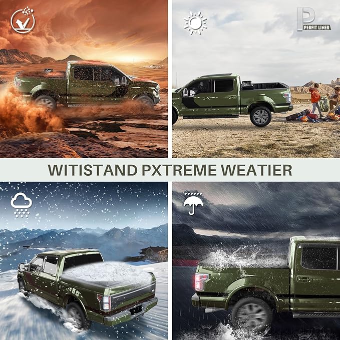 Perfit Liner 6.8 FT (82") Bed Soft Quad-Fold Tonneau Cover for 1999-2024 Ford F-250 F-350 F-450 Super Duty Styleside/Fleetside Truck Cargo Topper, Softtop, 4-Folding (NOT for Flareside/Stepside)