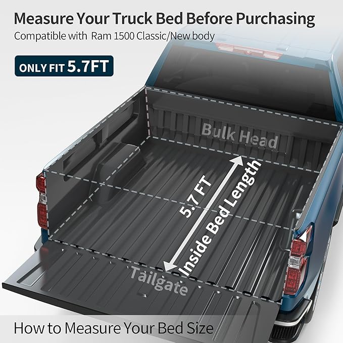 OEDRO FRP Hard Tri-fold Tonneau Cover Fold Truck Bed Covers Compatible with 2009-2025 Ram 1500 (Inclu. Classic & New) with 5.6 Feet Bed w/o Ram Box