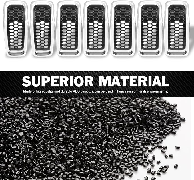 JINCHEN 7pcs Grill Mesh Inserts Fit for Jeep Cherokee 2014-2018, Honeycomb Mesh Front Grill Inserts Grille Cover Frame Trims (Chrome Trim)