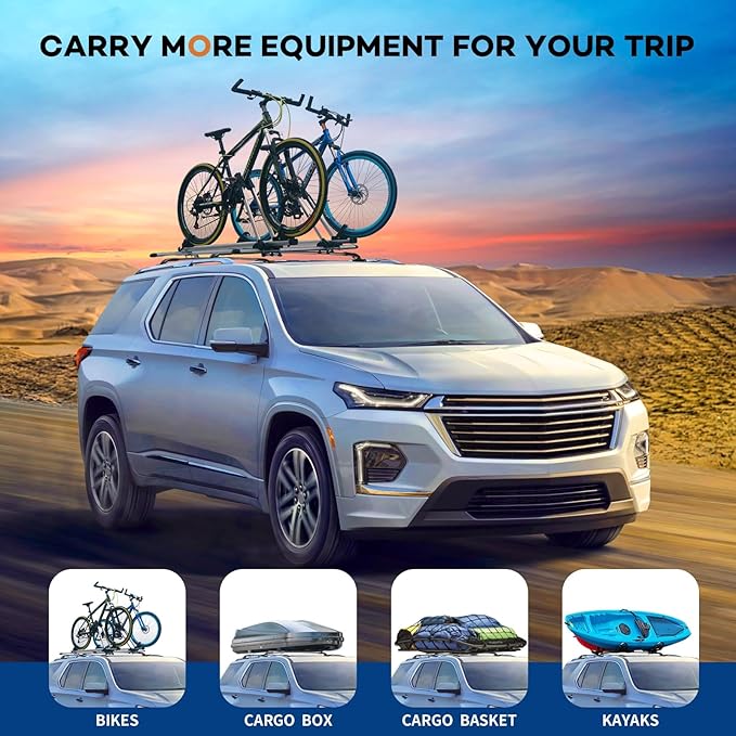 220lbs Roof Rack Cross Bars Compatible with Chevy Chevrolet Traverse 2022 2023 2024 2025 2026, Heavy Duty All-Metal Aluminum Roof Rails Crossbars Cargo Canoe Black