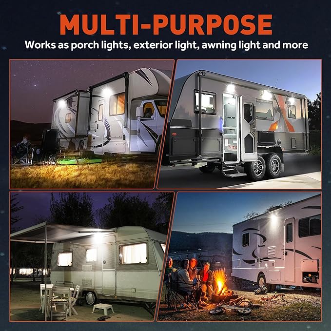 SnowyFox LED RV Porch Light Aluminum Exterior Utility Light 12V Lighting Fixture 750 Lumen Replacement Lighting for RVs Trailers Campers (2 Pack)