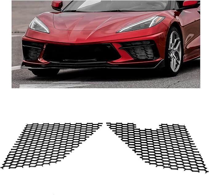 KUAFU Front Radiator Protective Grill Guard Insert Compatible with 2020-2023 Chevy Chevrolet Corvette C8 Front Lower Grill Vent Insert Grille Mesh Black Stretched Hexagon PP Plastic