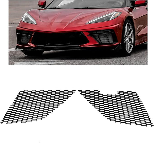 KUAFU Front Radiator Protective Grill Guard Insert Compatible with 2020-2023 Chevy Chevrolet Corvette C8 Front Lower Grill Vent Insert Grille Mesh Black Stretched Hexagon PP Plastic