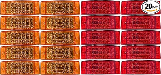 10x Amber + 10x Red 6" 21 LED Side Marker Clearance Light Rectangle 12V Truck Trailer Camper Boat Marine 6x2 Rectangular Surface Mount Sealed and Waterproof Strobe/Turn Functions