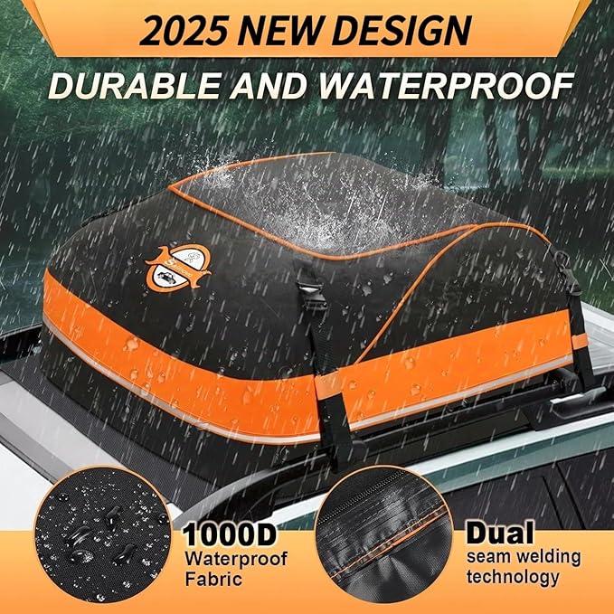 Sailnovo Car Rooftop Cargo Carrier Roof Bag, 15 Cubic Feet Waterproof Rooftop Cargo Carrier Bag, Fit Car with Without Luggage Rack - Cartop Carrier Bag with Tie-Down Strap, Safety Hook