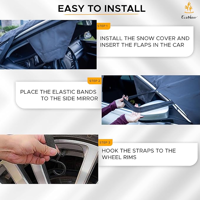 EcoNour Windshield Cover for Ice and Snow | Enhanced 600D Oxford Fabric Windshield Cover for Any Weather | Water, Heat & Sag-Proof Car Windshield Snow Cover | (69 x 42 inches) (Pack of 2)