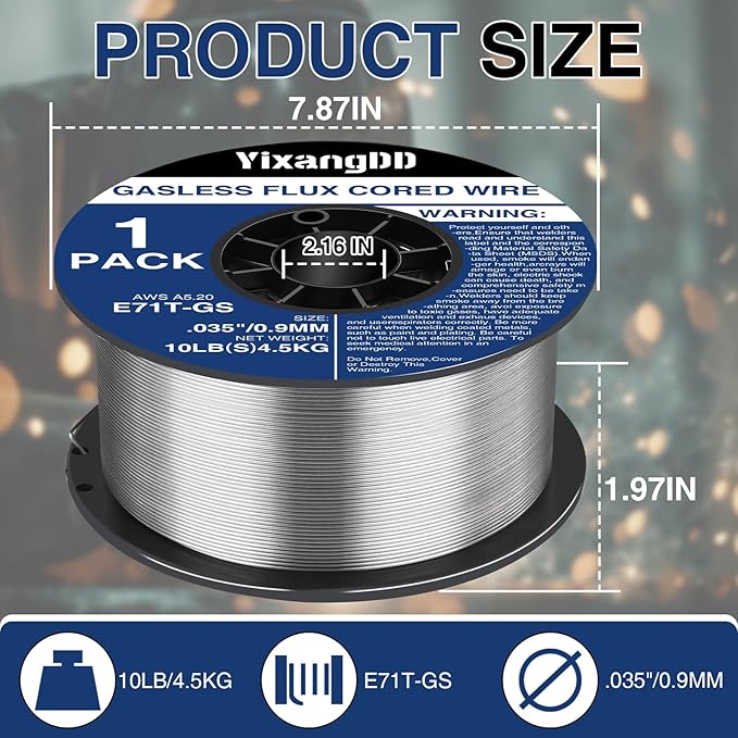 1-Pack 0.035" Flux Core Welding Wire, E71T-GS Low Splatter Gasless Mild Carbon Steel Mig Welding Wire, Compatible With Most Welder, 10-Pound Each