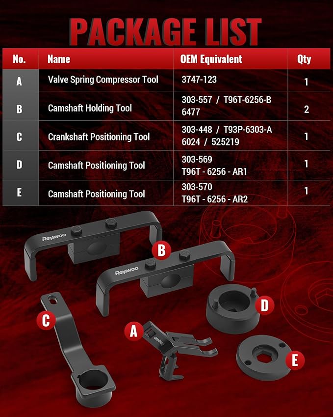 Engine Timing Tool Kit Compatible with Ford 4.6L 5.4L 6.8L 2V/4V Engine w/Valve Spring Compressor, Camshaft Holding Tool & Crankshaft Camshaft Positioning Tool