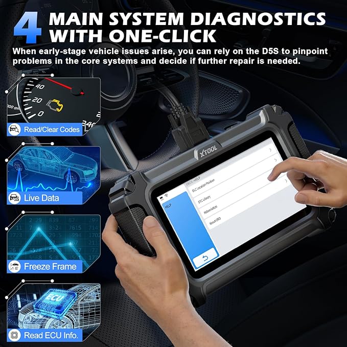 XTOOL D5 Car Code Reader and Reset Tool, Engine ABS SRS Transmission Car Diagnostic Tool with EPB Service, ABS Bleed, Throttle Relearn, Clear Check Engine Light Code Reader with 10 Resets, Free Update