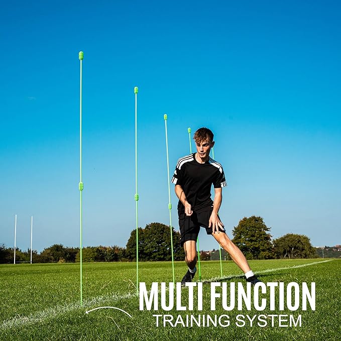 QUICKPLAY PRO Agility Poles (10x Adjustable 3ft to 6ft) for Turf & Court Training