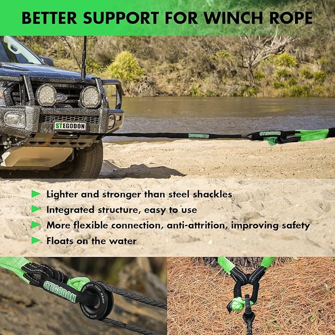 Winch Rope 1/2 in x 85 ft Synthetic Winch Rope Kit,32000 LBS Winch Line Cable with Soft Shackle,Winch Hook and Safety Pull Strap for 4WD Off Road Vehicle Truck (Black)