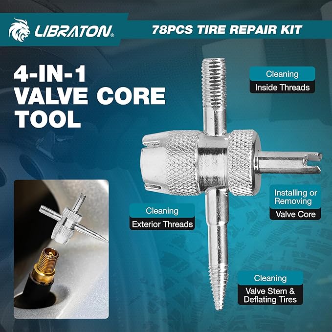 Libraton Tire Repair Kit, 78PCS Tire Plug Kit Heavy Duty Professional Repair Tools to Fix Punctures and Plug Patch Flats, Tubeless Tire Patch Kit for Car, Motorcycle, ATV, SUV, Truck, Tractor, Trailer