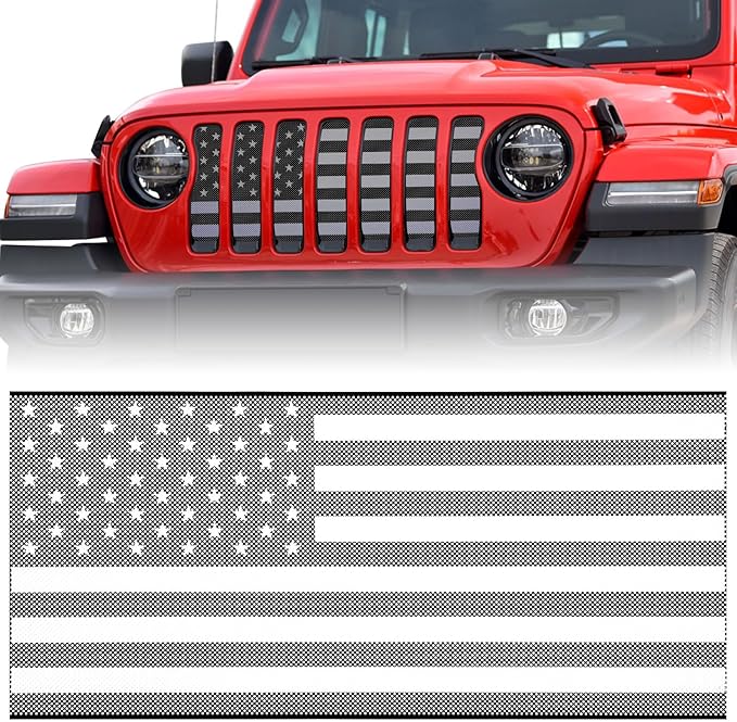 moveland Grill Insert with US Flag - Aluminum Alloy Mesh Grille Grid Insert Screen Compatible with Jeep Wrangler JL & Jeep Gladiator 2018 2019 2020 2021 2022 2023 2024
