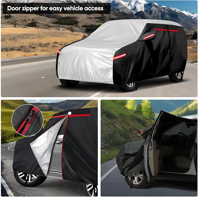 Neverland Car Cover - Car Cover Waterproof All Weather Snowproof UV Protection Windproof Full Car Covers with Side Door Zipper,Reflective Strips,Storage Bag Full Exterior Covers