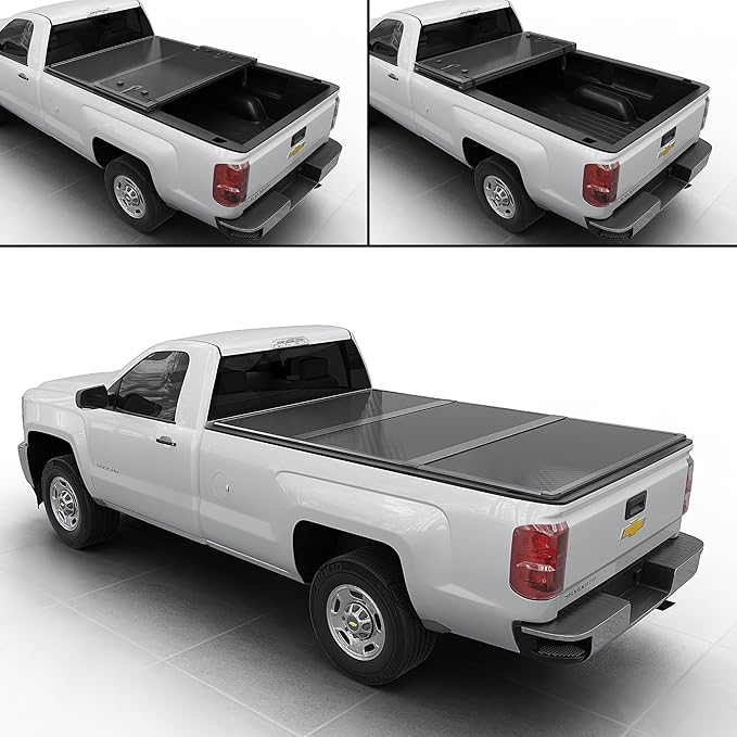 Hard Folding Truck Bed Tonneau Cover|HTF083|Fits 2010-2025 Chevy Silverado & GMC Sierra 1500 2500 3500 HD 8FT