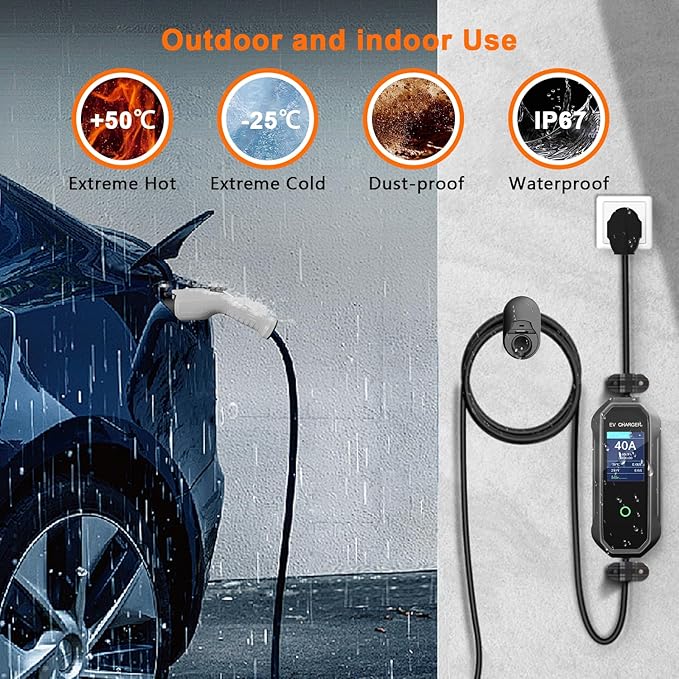 Level 2 EV Charger 40 Amp 110-240V 30ft Cable NEMA 14-50P, Mobile Portable Electric Vehicle Charger Plug-in Home EV Charging Station for SAE J1772 Evs Adjustable Current ﻿
