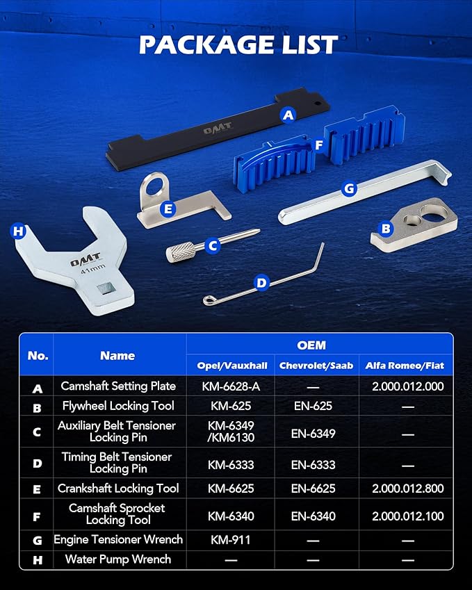 Orion Motor Tech Engine Camshaft Tensioning Locking Alignment Timing Belt Tool Kit with Water Pump Wrench, Camshaft Holding Tool Compatible with Aveo Chevy Cruze Fiat Alfa Romeo 1.4 1.6 1.8 L
