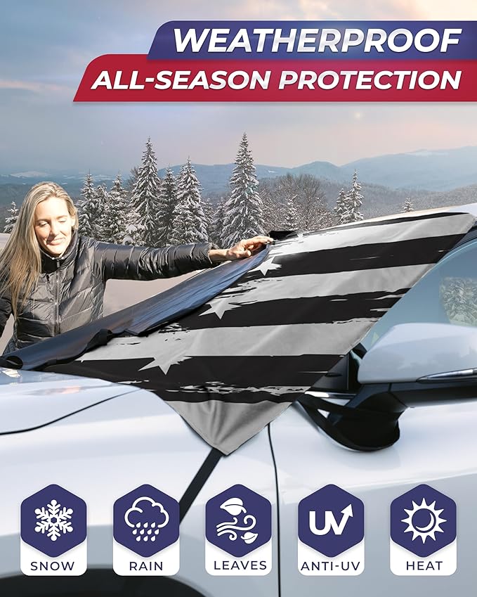 AUTOAMERICS Windshield Snow Cover - Windshield Cover for Ice and Snow - Waterproof Shield Window Protector for Car Truck SUV