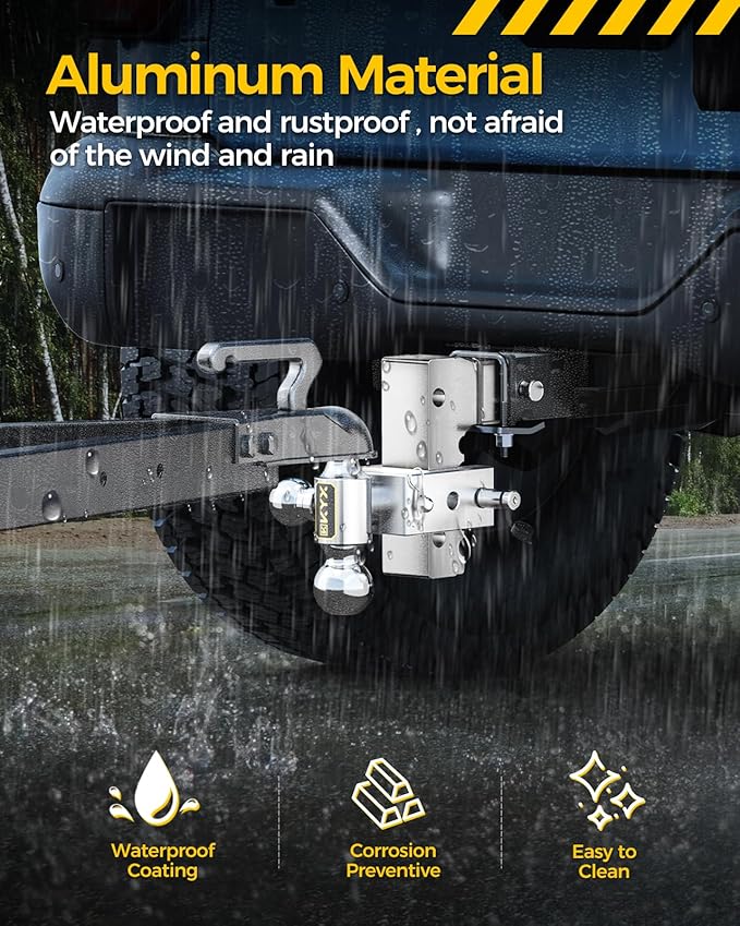 KYX Trailer Hitches Ball Mount for 2.5" Receiver, Aluminum Tri-Ball (1-7/8" 2" 2-5/16"), Adjustable 6" Drop Hitch, 18500 lbs GTW, Rustproof & Quiet Towing for Trucks, RVs and Trailers