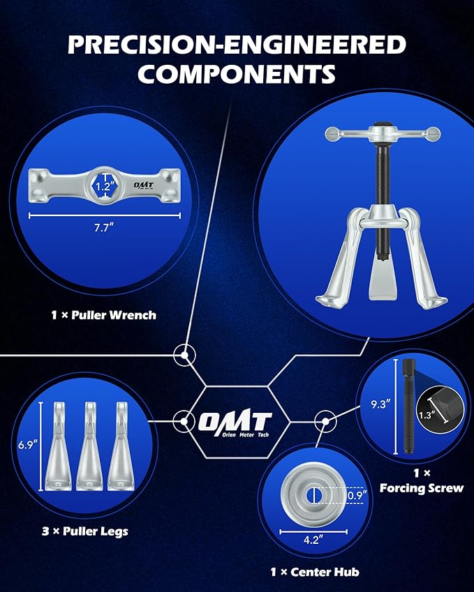 Orion Motor Tech Universal Hub Puller Tool, Master Brake Drum Puller with Adjustable Legs 7.6 in Maximum Bolt Circle, Heavy Duty Steel Wheel Hub Removal Tool for Most Car Truck Models