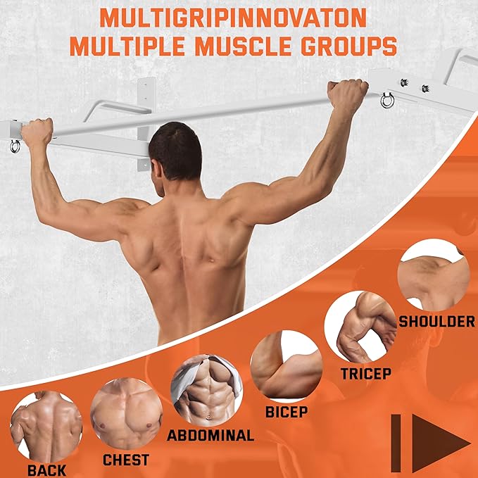 2025 Upgrade Pull Up Bar Wall Mounted - 600 lbs Heavy Duty Strength Training Pull-Up Bars, Ideal Rogue Pull Up Bar for Home and Commercial Gym, Easy Installation Chin Up Bar, Versatile Garage Pullup Bar