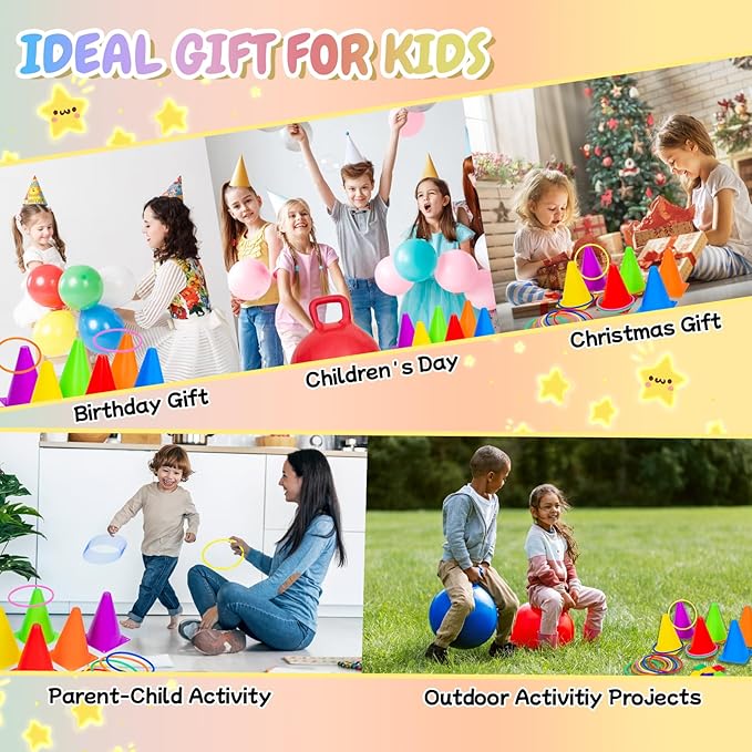 Carnival Outdoor Games Combo Set for Kids, Soft Plastic Cones Bean Bags Ring Toss Game, Activity Agility Set,Field Day Family Reunion Yard Lawn, Birthday Party Easter, Spring Fall Game