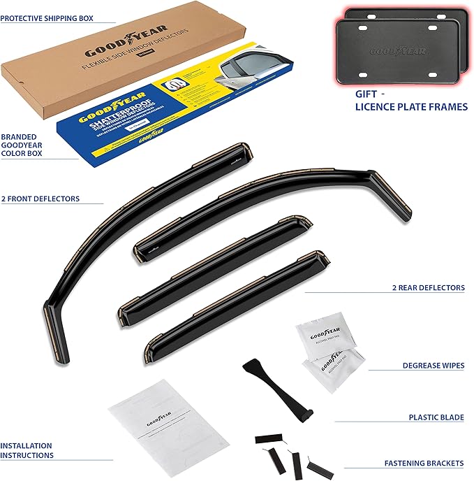 Goodyear Shatterproof in-Channel Window Deflectors for Chevrolet (Chevy) Avalanche 2007-2013, Rain Guards, Window Visors for Cars, Vent Deflector, Car Accessories, 4 pcs - GY007709
