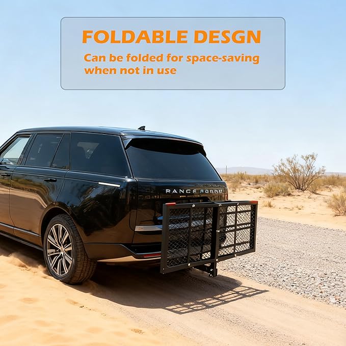 lugglage Basket 60x24x13 inches, Folds Flat, 600 Lbs Heavy Duty Hitch Cargo Basket with Waterproof Bag, Black，Luggage Storage (60X24X13 inch with Bag)