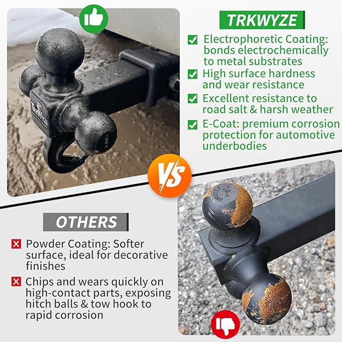 Trailer Hitch, Tri Ball Hitch with Tow Hook, 1 7/8 Ball Hitch, 2 inch Ball Hitch, 2 5/16 Ball Hitch, Premium Black E-Coat, Rust Resistant 2 inch Receiver Hitch, 10,000 lbs GTW
