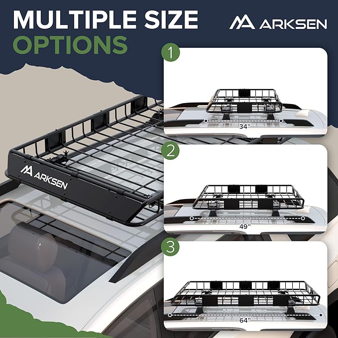 ARKSEN 64 x 39 x 5 Inch Upgrade Universal Roof Rack with Cargo Net, 2 Ratchet Straps - 150Lbs Capacity Heavy Duty Rooftop Cargo Carrier with Extension for Car, SUV & Pickup