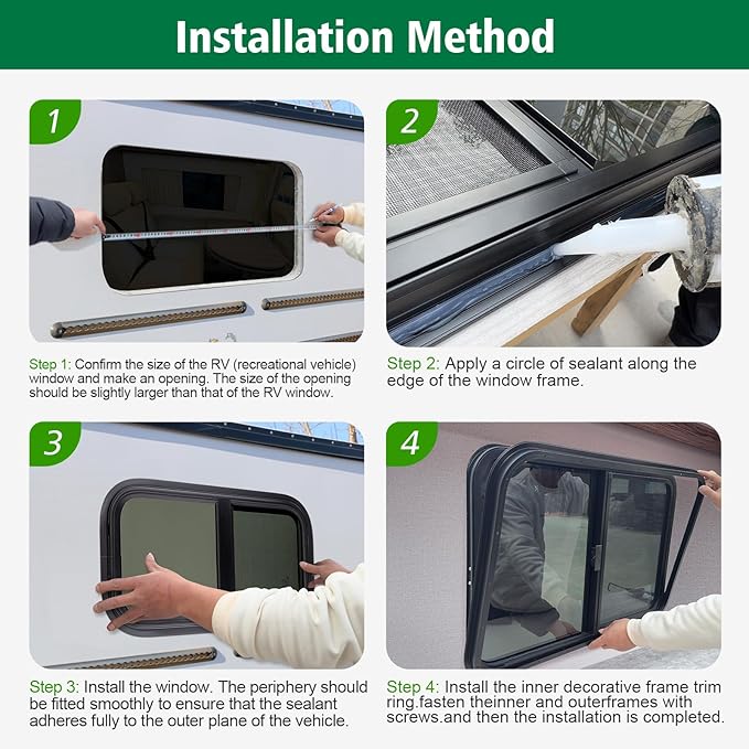 Dulepax Horizontal RV Window, 20" W x 15" H Tinted Slide Trailer Window, Tempered Glass Camper Window Replacement with Net Screen and Trim Ring, DOT Approved