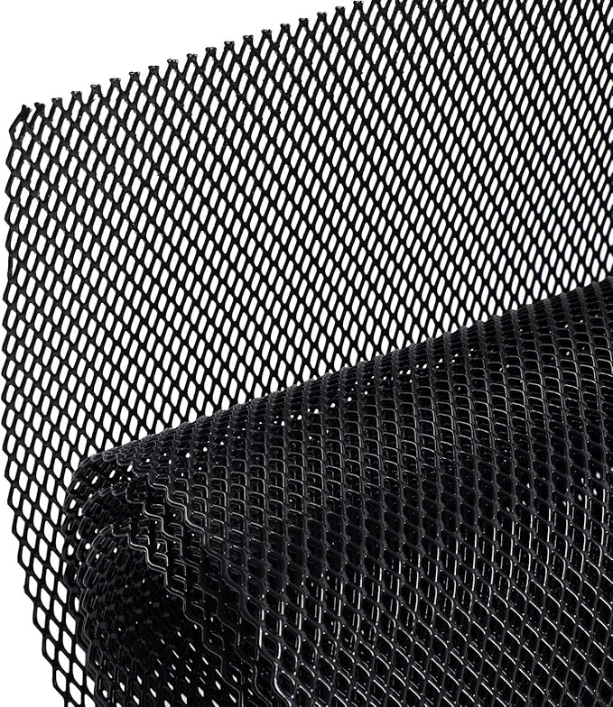 AggAuto 47x16 inches Car Pickup Truck Grill Mesh Spoiler Bumper Vent Aluminum Alloy Automotive Grille Insert Air Intake Racing Rhombic Hole 3x6mm Black