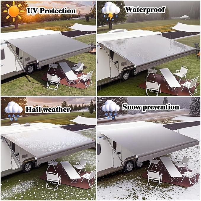 RV Awning Fabric Replacement,Camper Trailer Motorized Awning Replacement for Motorhome,Heavy Duty Weatherproof 18.5oz Outdoor Vinyl RV Canopy 17'(Fabric 16'2") Grey Fade