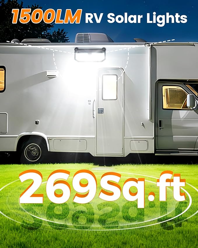 1 Pack Magnetic RV Solar Light with 10X Strong Magnet, 416 LEDs, 1500LM, 3 Lighting Modes, IP65 Waterproof Solar Lights Outdoor for Trailers, Campers, RV Exterior, Porch & Awning Lighting