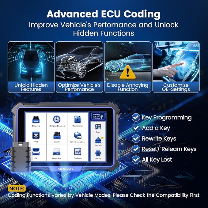 MUCAR VO8 OBD2 Scanner Diagnostic Tool with Lifetime Free Update, Full System Bidirectional Scan Tool with 34+ Reset Service, ECU Coding, 3000+ Active Test, Power Balance, Crankshaft Relearn, FCA SGW