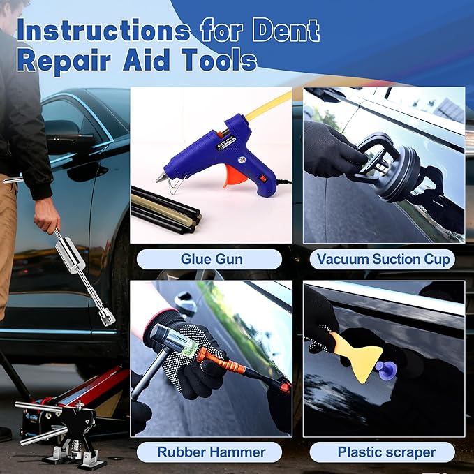 Car Dent Puller Kit, 140 PCS Paintless Dent Removal Kit with T-bar Dent Puller, Bridge Puller, Dent Lifter, Suction Cup Puller. Dent Remover Tool for Car Dents, Hail Damage, Door Ding Repair