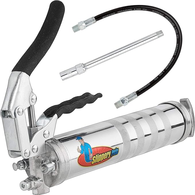 Slippery Pete Pistol Grip Grease Gun - Long Lasting Heavy Duty Steel Construction - Lubricate Tractors, RV's and Cars - Uses 14 Ounce Grease Cartridges