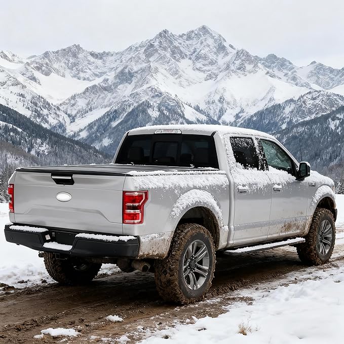 Flip-Up Tonneau Cover Compatible with 2015-2025 Ford F150 with 6.5ft Bed (79") Truck Bed FRP Hard Folding Truck Bed Cover No-Drill 100% Bed Access