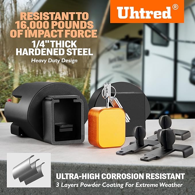 2025 Updated Trailer Hitch Lock -Anti Theft Coupler Lock Fits 1-7/8", 2" and 2-5/16" Couplers, Heavy Duty Trailer Tongue Lock with Weatherproof Silicone Cover, Trailer Coupler Lock for Trailer Boat Rv