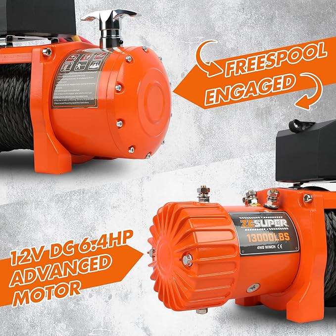 ZESUPER 13000 lbs Electric Winch Kit, IP68 Waterproof 12V Winch for Jeeps,Trucks,SUV, Synthetic Rope Winch with Wireless Handheld Remote, Corded Control, Hawse Fairlead,Hook