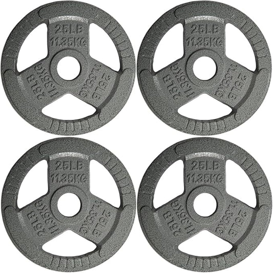 Yes4All Tri-Grip Handles Cast Iron Olympic Weight Plates, 2-Inch Weight Plates for Weight Lifting with Smooth and Durable Finish, Suitable for Strength Training Exercises (Single, Pair and Set)