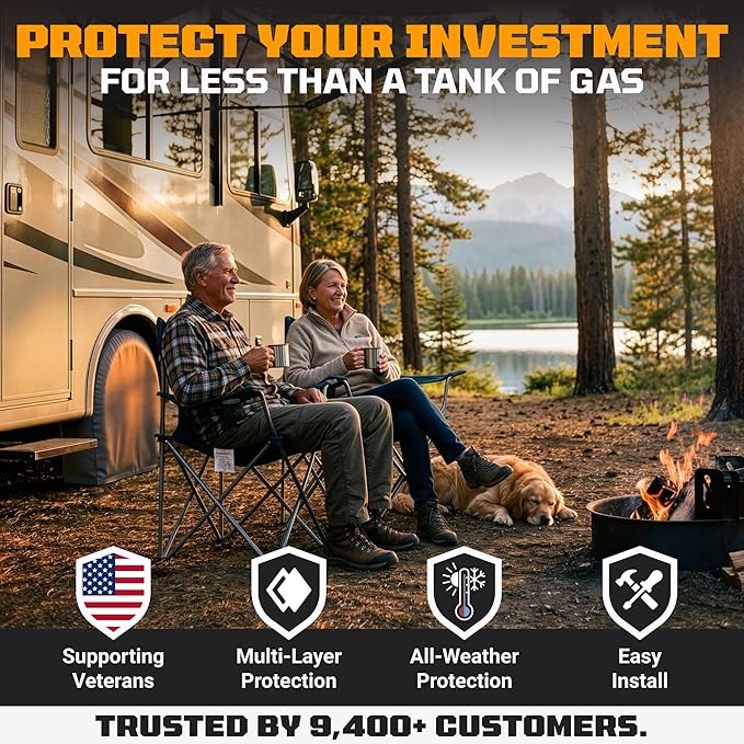TIRESHIELD PRO Tire Covers Set of 4 - Heavy Duty All-Weather UV-Resistant Wheel Covers w/StormLock-System - Year-Round Protection for Your RV, Camper, Truck, Car & Trailer Tires w/ 39-42" Diameter