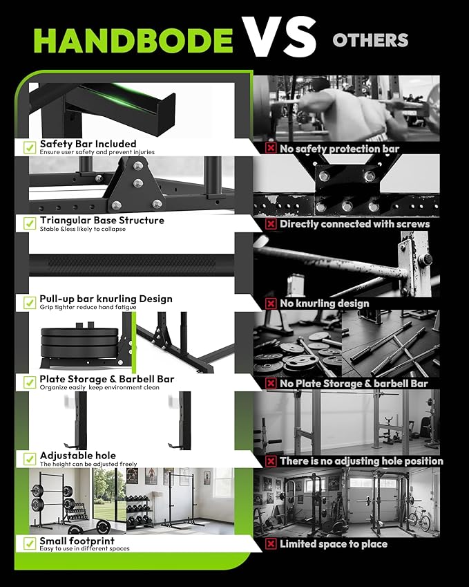 Power Cage with Pull Up Bar, Multi-Functional Squat Rack for Home Gym, Heavy Capacity Adjustable Power Rack Fit 6 FT, 7 FT Barbell, Weightlifting, Strength Training, Bench Press, Fitness