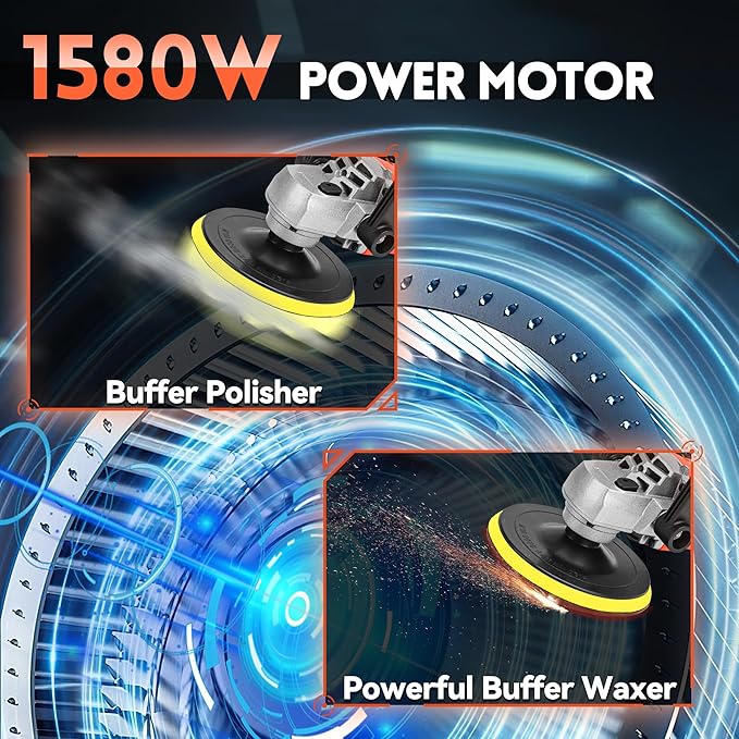 Buffer Polisher, Powerful Buffer Waxer, 7 Variable Speed 1000-3500 RPM,Rotary Polisher with 6" and 7" Backing Plate, 1580W Rotary Polisher for Car Polishing, Waxing, Glaze, Sanding