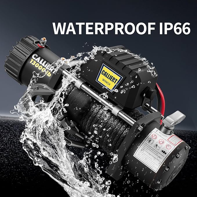 CALLIERT Winch 13000 lb. Load Capacity Electric Winch Kit 12V Synthetic Rope, with Wireless Handheld Remote and Corded Control Recovery Waterproof IP66 Off Road Winch for Jeep, Truck, SUV