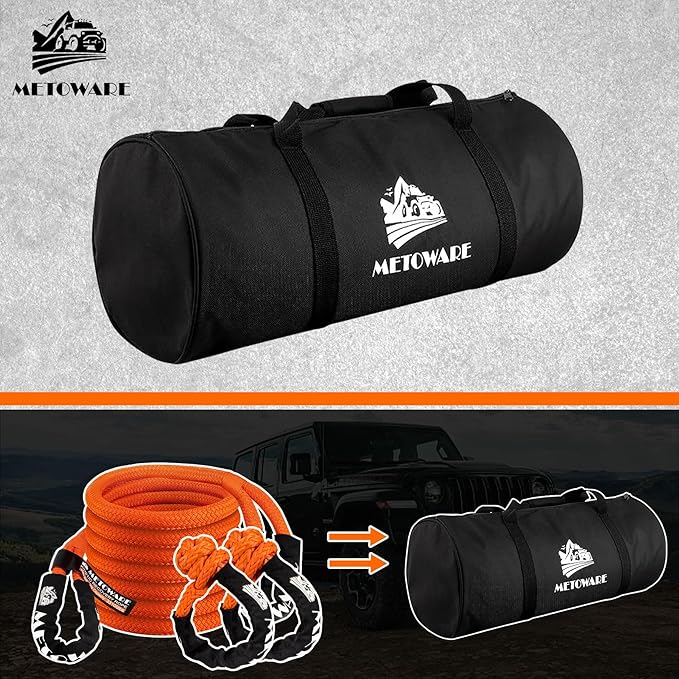 METOWARE Kinetic Recovery Rope (1’’ x 20ft) 35,000 LBS Offroad Tow Kit with 1/2inch x 22 Inch Soft Shackles, Heavy Duty Towing Rope Kit for UTV, ATV, Truck, Car